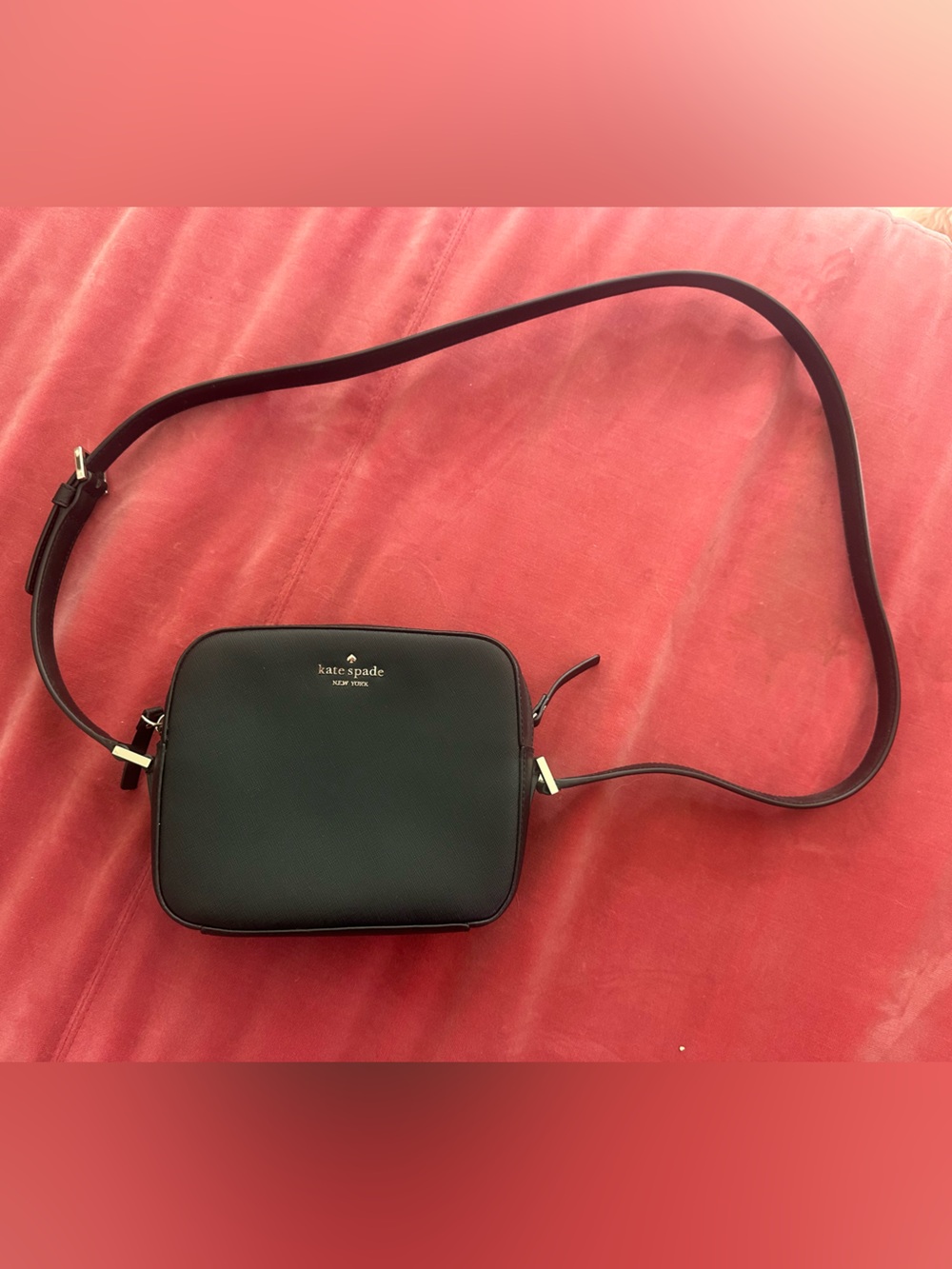 kate spade Black Leather Crossbody Camera Bag with Gold-Tone Accents